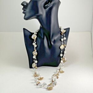 30 Inch Fresh Water And Faux Pearl Necklace With White Beads Women’s Long Fancy